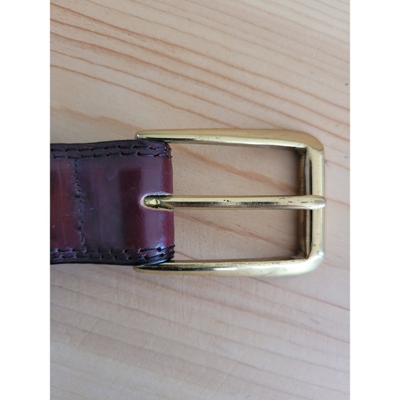 Vintage Burgundy Hand Antiqued Brush Off Leather Belt Gold Buckle Oxblood - Picture 3 of 6